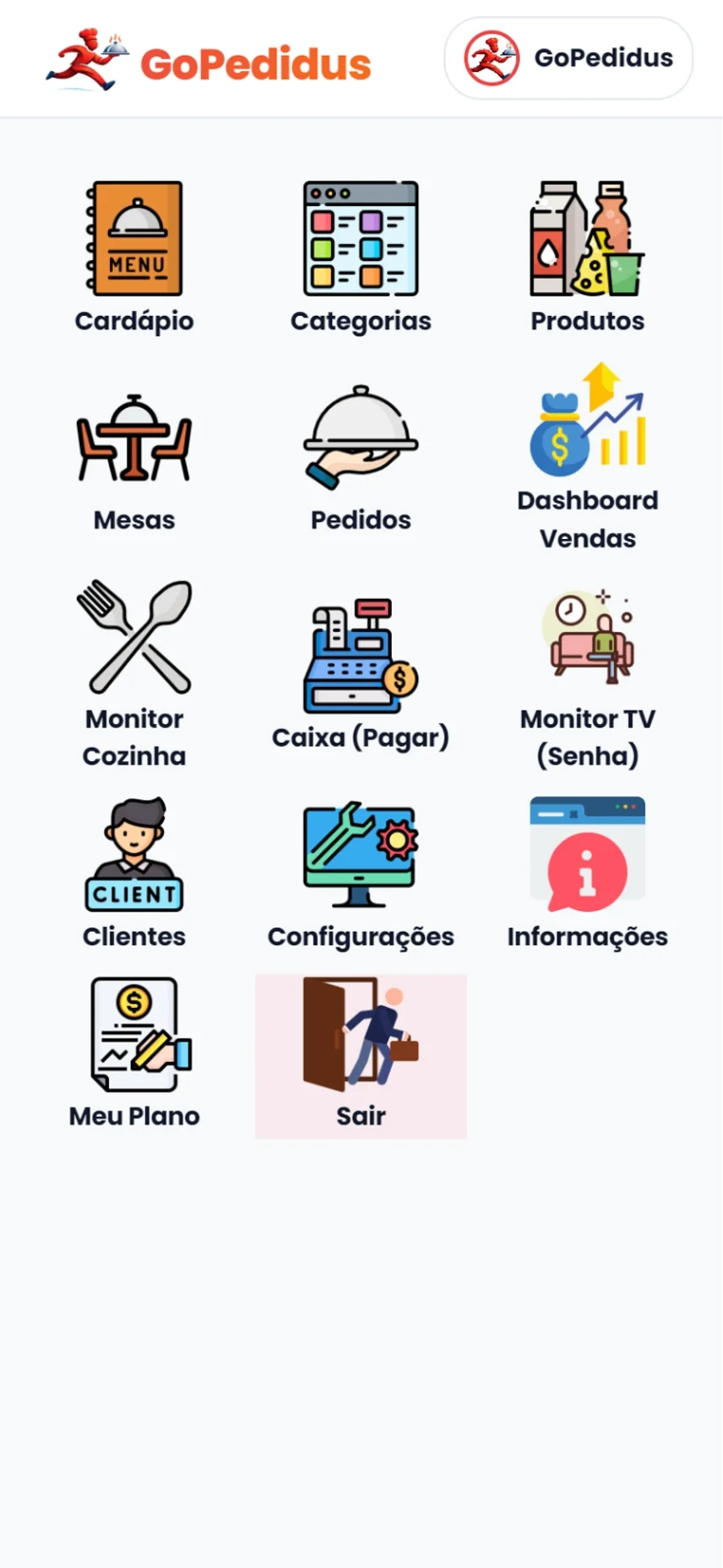 Interface do cardápio digital no celular